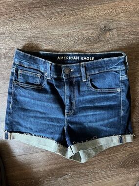 American Eagle Outfitters Dark Wash Denim Roll-Cuff Shorts